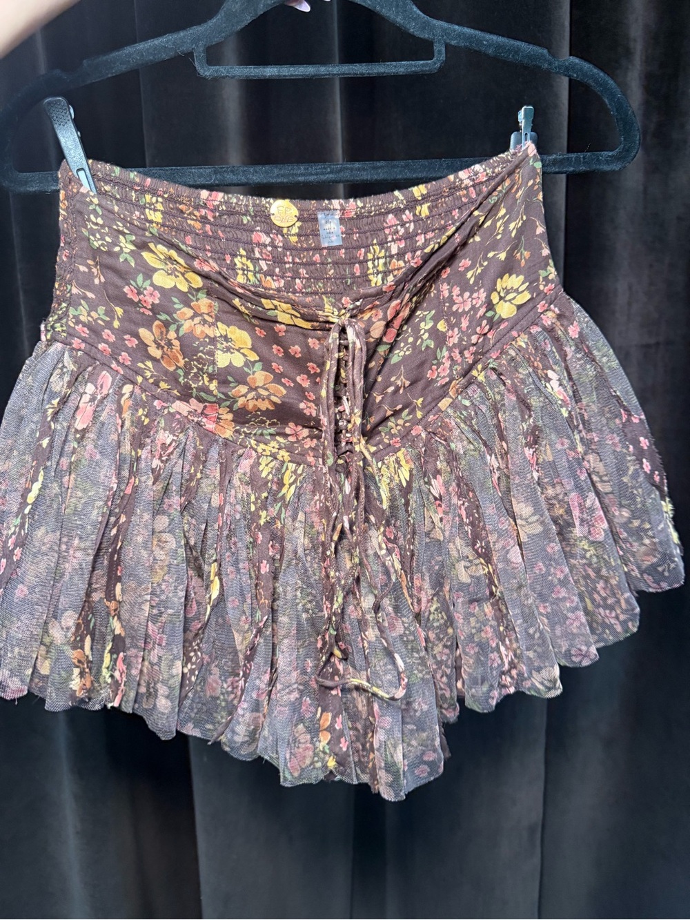 Free People Brown Floral Lace-Up Circle Skirt